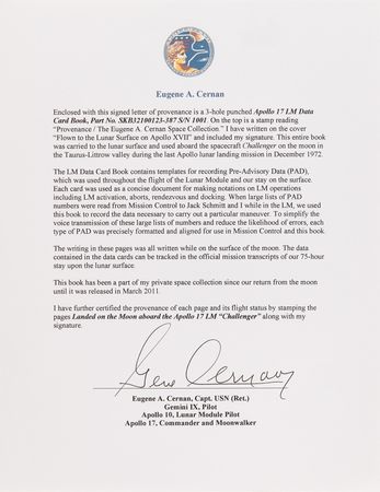 Lot #8390 Gene Cernan's Apollo 17 Lunar Surface-Flown 'LM Data Card Book' - All (20) Pages Signed and Flight-Certified by CDR Cernan - Image 24