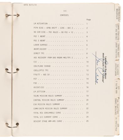 Lot #8390 Gene Cernan's Apollo 17 Lunar Surface-Flown 'LM Data Card Book' - All (20) Pages Signed and Flight-Certified by CDR Cernan - Image 3