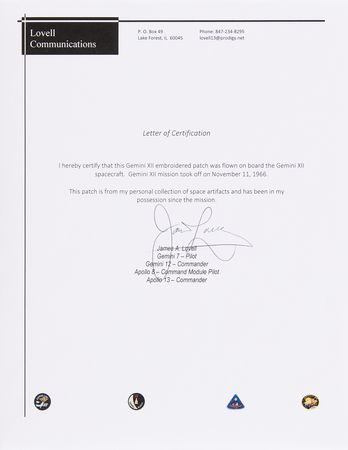 Lot #8073 James Lovell's Gemini 12 Flown Insignia Patch - Image 2