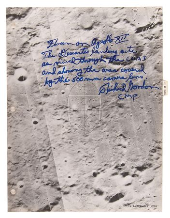 Lot #8247 Richard Gordon's Flown Apollo 12 'Landing Site Landmark Map' Page - Image 1