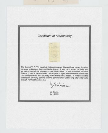 Lot #8115 Wally Schirra Handwritten Gemini 6 PPK Manifest - Image 2
