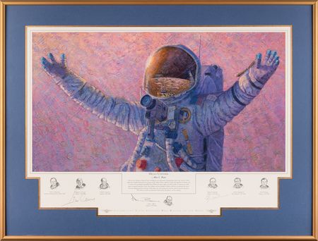 Lot #8443 Moonwalkers: Alan Bean, Gene Cernan, and Edgar Mitchell Signed Print - 'Hello Universe' (Ltd. Ed. #30/550) - Image 1