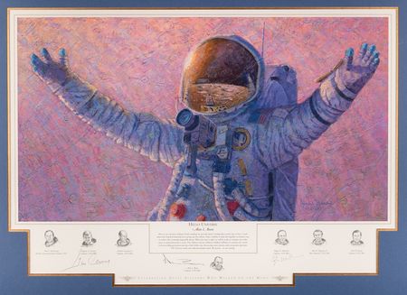 Lot #8443 Moonwalkers: Alan Bean, Gene Cernan, and Edgar Mitchell Signed Print - 'Hello Universe' (Ltd. Ed. #30/550) - Image 2