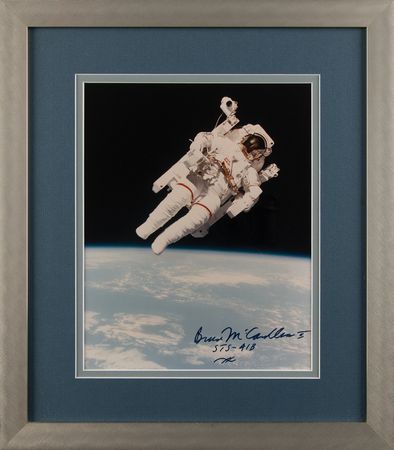 Lot #8543 Bruce McCandless Signed Photograph and Space Shuttle Discovery Tile Fragment - Image 3