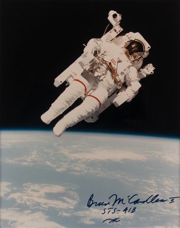 Lot #8543 Bruce McCandless Signed Photograph and Space Shuttle Discovery Tile Fragment - Image 4