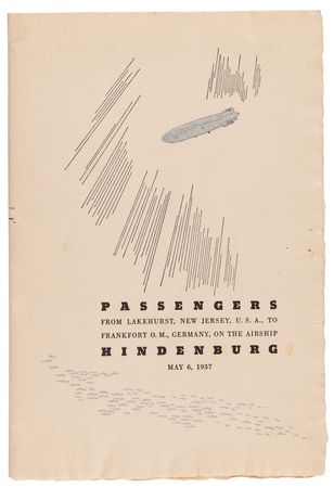 Lot #8006 Hindenburg Disaster: Original Passenger Program for the Scheduled ?Eastbound Crossing? from Lakehurst, New Jersey, to Frankfurt, Germany, on May 6, 1937 - Image 1