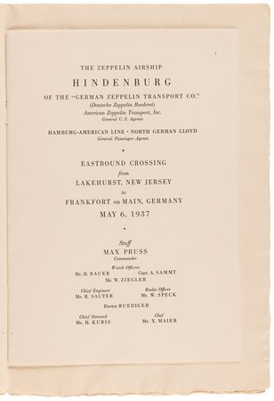 Lot #8006 Hindenburg Disaster: Original Passenger Program for the Scheduled ?Eastbound Crossing? from Lakehurst, New Jersey, to Frankfurt, Germany, on May 6, 1937 - Image 2