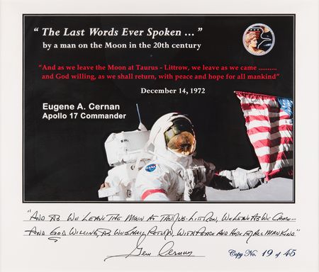 Lot #8411 Gene Cernan Signed Print - 'The Last Words Ever Spoken' (Ltd. Ed. #19/45) - Image 2