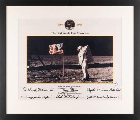 Lot #8220 Buzz Aldrin and Charlie Duke Signed Print - 'The First Words Ever Spoken' (Ltd. Ed. #93/99) - Image 1