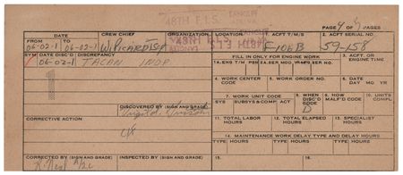 Lot #8050 Gus Grissom Document Signed - F-106B Maintenance Report - Image 1