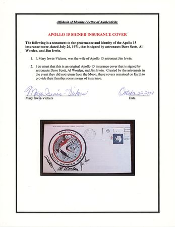 Lot #8350 Apollo 15 Crew-Signed Insurance Cover - Image 2
