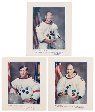Lot #8372 Apollo 16 (3) Signed Photographs - Young, Duke, and Mattingly - Image 1