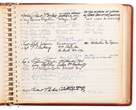 Lot #8431 National Air and Space Museum Signed Guestbook with Lindbergh, Aldrin, Collins, Irwin, Cernan, Sagan, and Roddenberry - Image 2