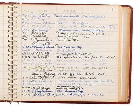 Lot #8431 National Air and Space Museum Signed Guestbook with Lindbergh, Aldrin, Collins, Irwin, Cernan, Sagan, and Roddenberry - Image 7