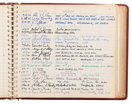 Lot #8431 National Air and Space Museum Signed Guestbook with Lindbergh, Aldrin, Collins, Irwin, Cernan, Sagan, and Roddenberry - Image 9