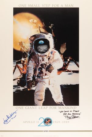 Lot #8222 Buzz Aldrin and Gene Kranz Signed 'Apollo 11 20th Anniversary' Poster - 20˝ x 30˝ - Image 1