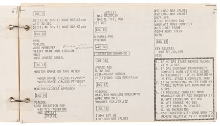 Lot #8152 Apollo 9 Flown Lunar Module Rendezvous Procedures Checklist - From the Personal Collection of Jim McDivitt - Image 10
