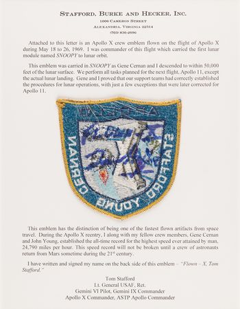 Lot #8164 Apollo 10 Flown 'Grumman' Patch - From the Personal Collection of Tom Stafford - Image 2