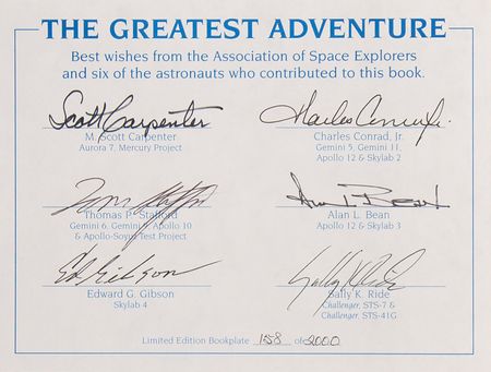 Lot #8439 Astronauts Signed Book - The Greatest Adventure (Ltd. Ed. #158/2000), with Carpenter, Conrad, and Bean - Image 2