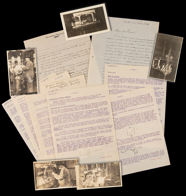 Lot 268 Ettore Bugatti Archive: Typed Letter Signed on 500-HP, 16-Cylinder Engine, with Photographs and Supplements
