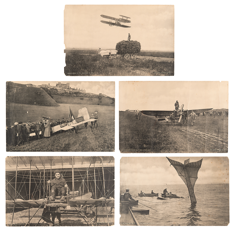 Lot 494 Aviation Pioneers (5) Early 20th Century Prints: Wright, Bleriot, Paulhan, and Latham
