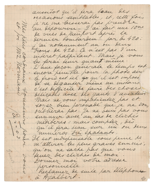 Lot 495 Roland Garros Autograph Letter Signed on His First Aerial Victory in World War I: 