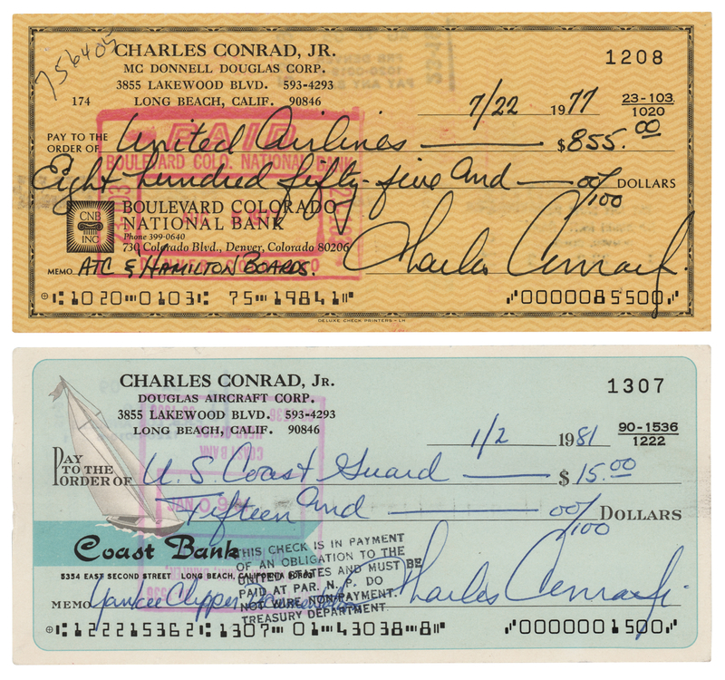 Lot 541 Charles Conrad (2) Signed Checks