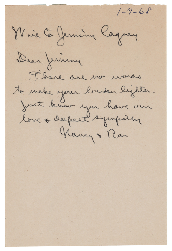 Lot 172 Ronald Reagan Autograph Note Signed to Jimmy Cagney: 