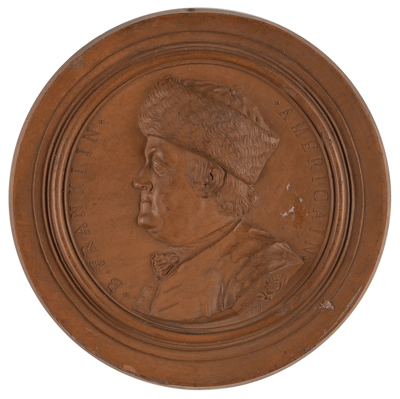 Lot 334 Benjamin Franklin Terracotta Portrait Medallion by Jean Baptiste Nini (1777)