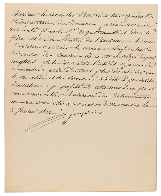 Lot 228 Josephine Bonaparte Letter Signed, Recommending the Brother of 