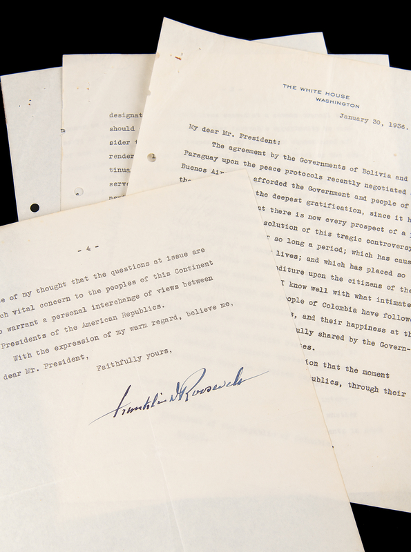 Lot 18 Franklin D. Roosevelt Typed Letter Signed as President to Alfonso Lopez, President of Colombia, Suggesting an Inter-American Conference on the Maintenance of World Peace
