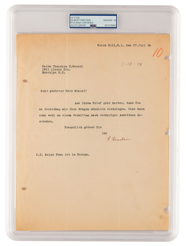 Lot 278 Albert Einstein Typed Letter Signed - PSA GEM MINT 10
