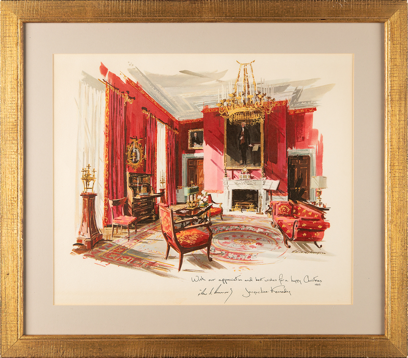 Lot 131 John F. Kennedy 1962 White House Christmas Gift Print - 'Red Room'