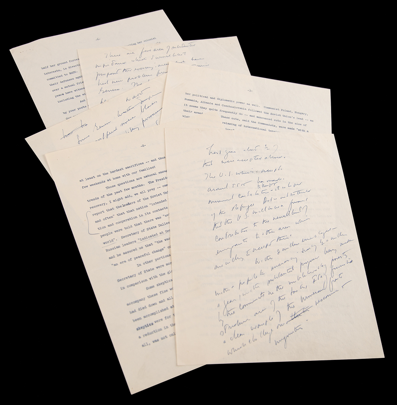 Lot 30 John F. Kennedy Handwritten Speech Draft on Hand-Corrected Typescript on the Cold War: 