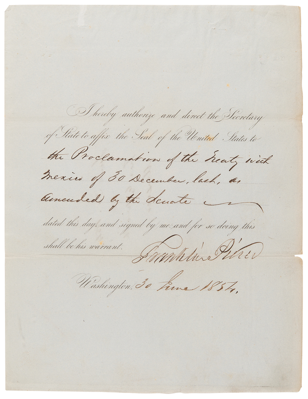 Lot 170 President Franklin Pierce Signed Expansion Document, Proclaiming the 1854 Gadsden Purchase with Mexico