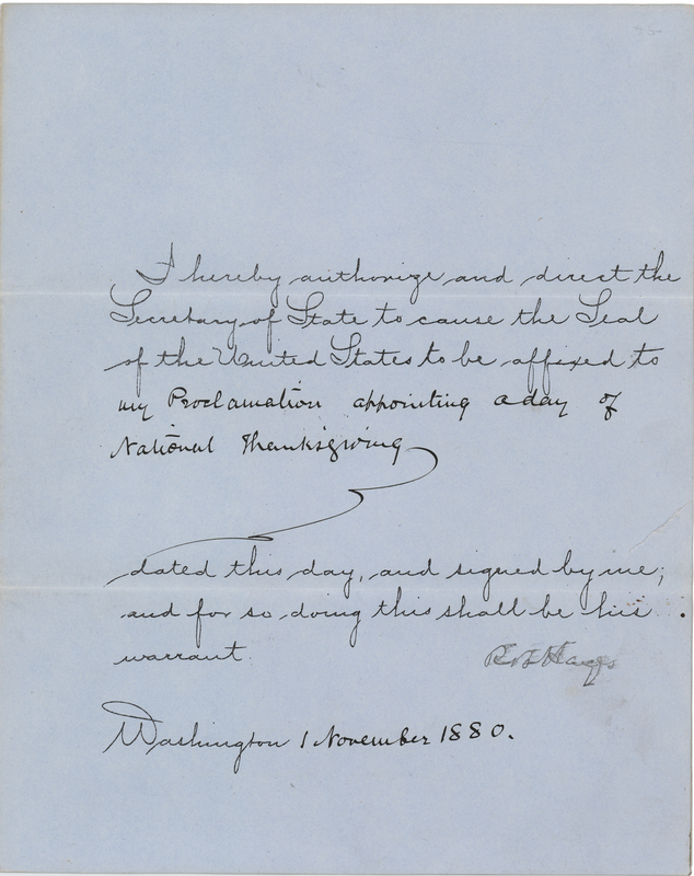 Lot 106 Rutherford B. Hayes Document Signed as President - Thanksgiving Proclamation (1880)