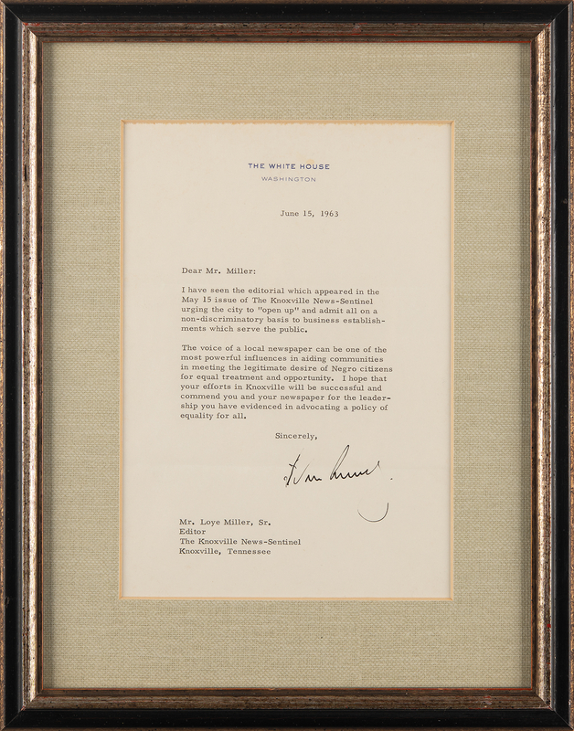 Lot 32 John F. Kennedy Typed Letter Signed as President - Written Four Days After His Famous 'Report to the American People on Civil Rights' Speech