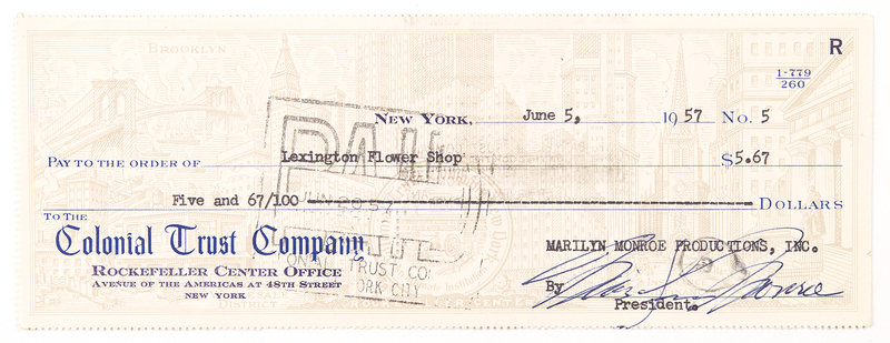 Lot 819 Marilyn Monroe Signed Check