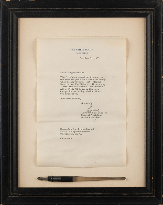 Lot 38 John F. Kennedy 1963 Community Mental Health Act Signing Pen - Presented to an Influential Illinois Congressman