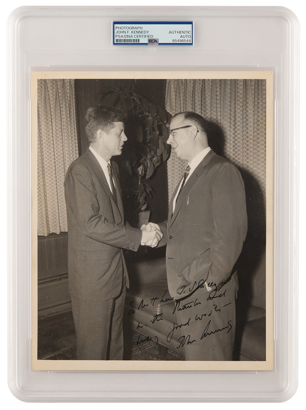 Lot 39 John F. Kennedy Signed Photograph as a Massachusetts Senator - Presented to the President of the Worcester Brewing Company