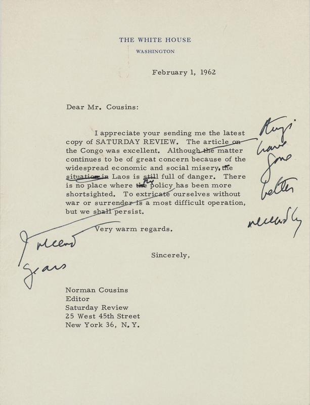 Lot 47 John F. Kennedy Typed Draft Letter as President - 