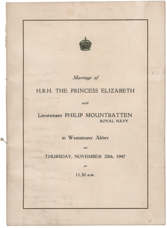 Lot 404 Queen Elizabeth II and Prince Philip Wedding Program