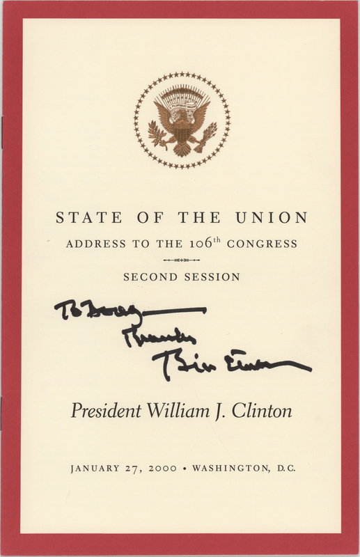Lot 81 Bill Clinton Signed 'State of the Union' Booklet