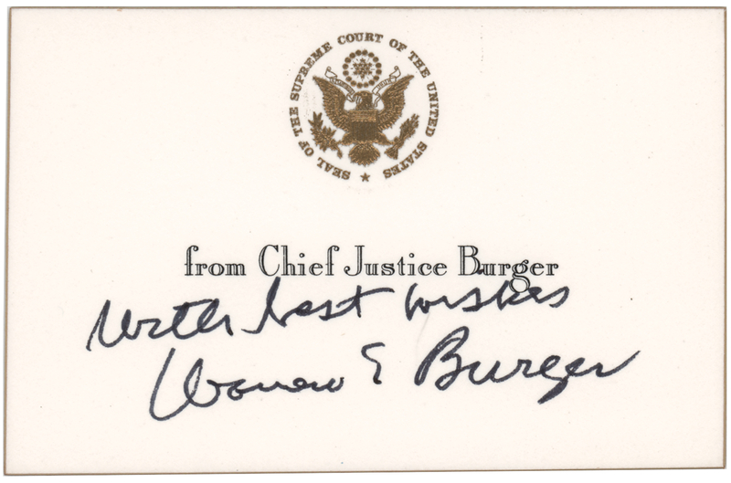 Lot 319 Warren Burger Signed Supreme Court Card