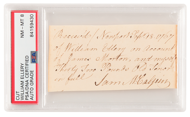 Lot 333 William Ellery Autograph Document Signed - PSA NM-MT 8