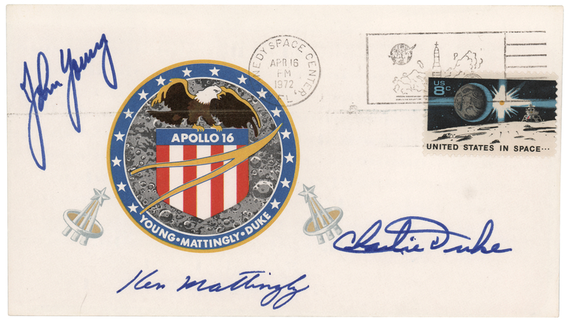 Lot 525 Apollo 16 Crew-Signed Insurance Cover - From the Personal Collection of Charlie Duke