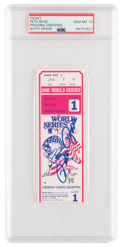 Lot 959 Pete Rose Signed Ticket Stub - 1980 World Series - PSA GEM MINT 10
