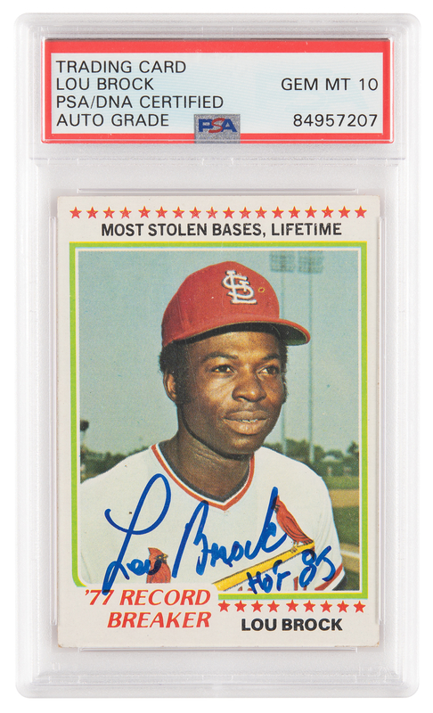 Lot 946 Lou Brock Signed Baseball Card - 1978 Topps - PSA GEM MINT 10