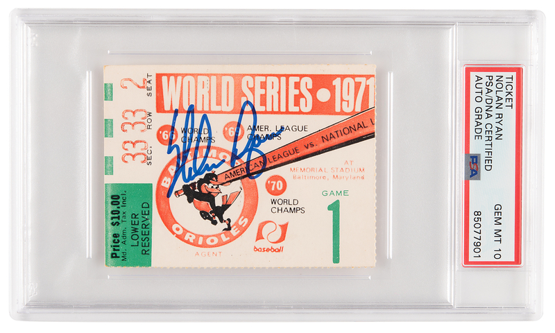 Lot 960 Nolan Ryan Signed Ticket Stub - 1971 World Series - PSA GEM MINT 10