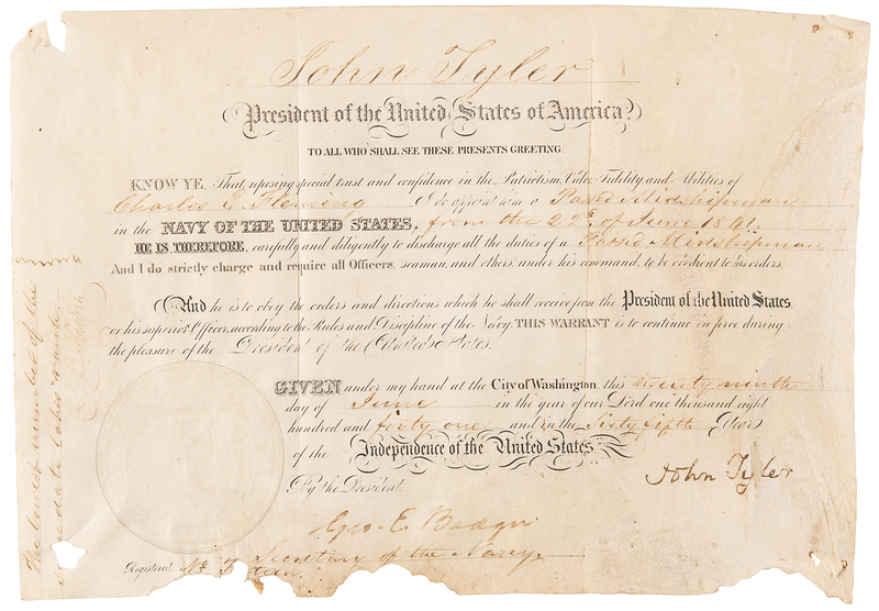 Lot 202 John Tyler Document Signed as President